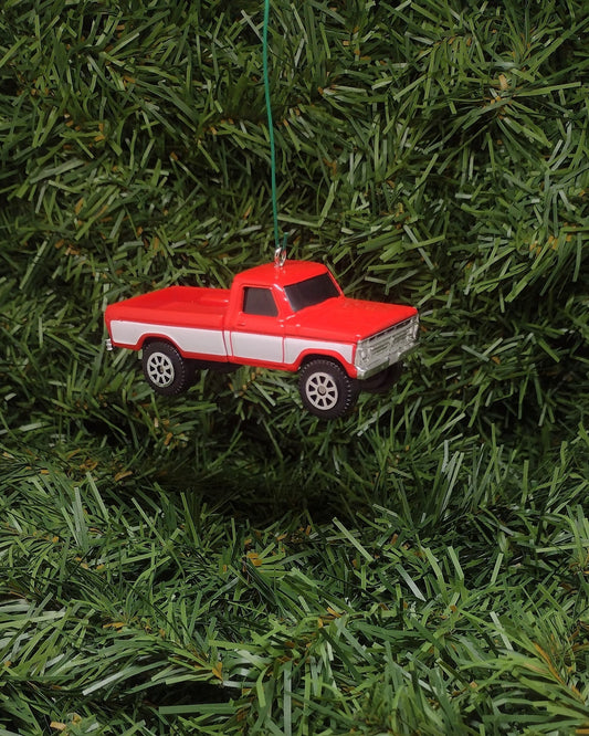 Ford F-150 Ornament 1977 F150 Pickup Truck Christmas tree decoration unique gift for car enthusiast 3 inch red/white