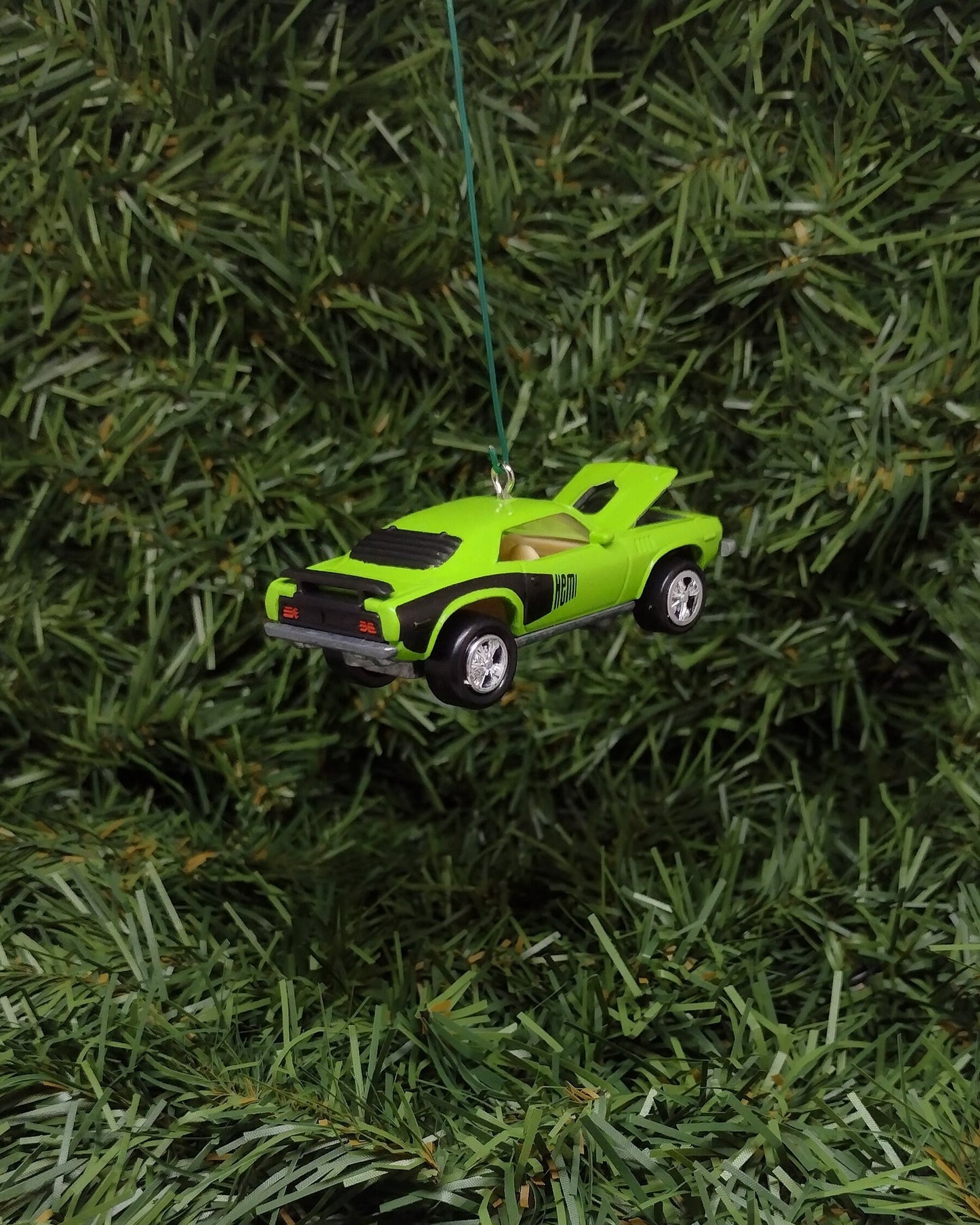 Plymouth Barracuda Ornament 1971 Hemi Cuda Mopar Christmas Tree Decoration Unique Gift Idea Lime Green Hood Opens