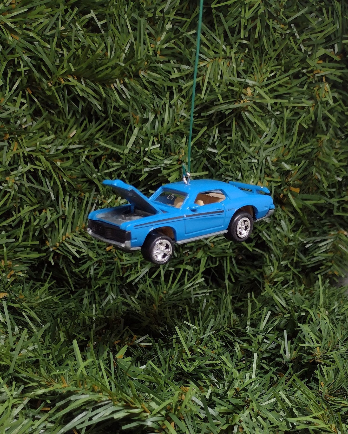 Mercury Cougar Ornament 1969 Eliminator Christmas Tree Decoration Unique Gift Idea Blue Hood Opens