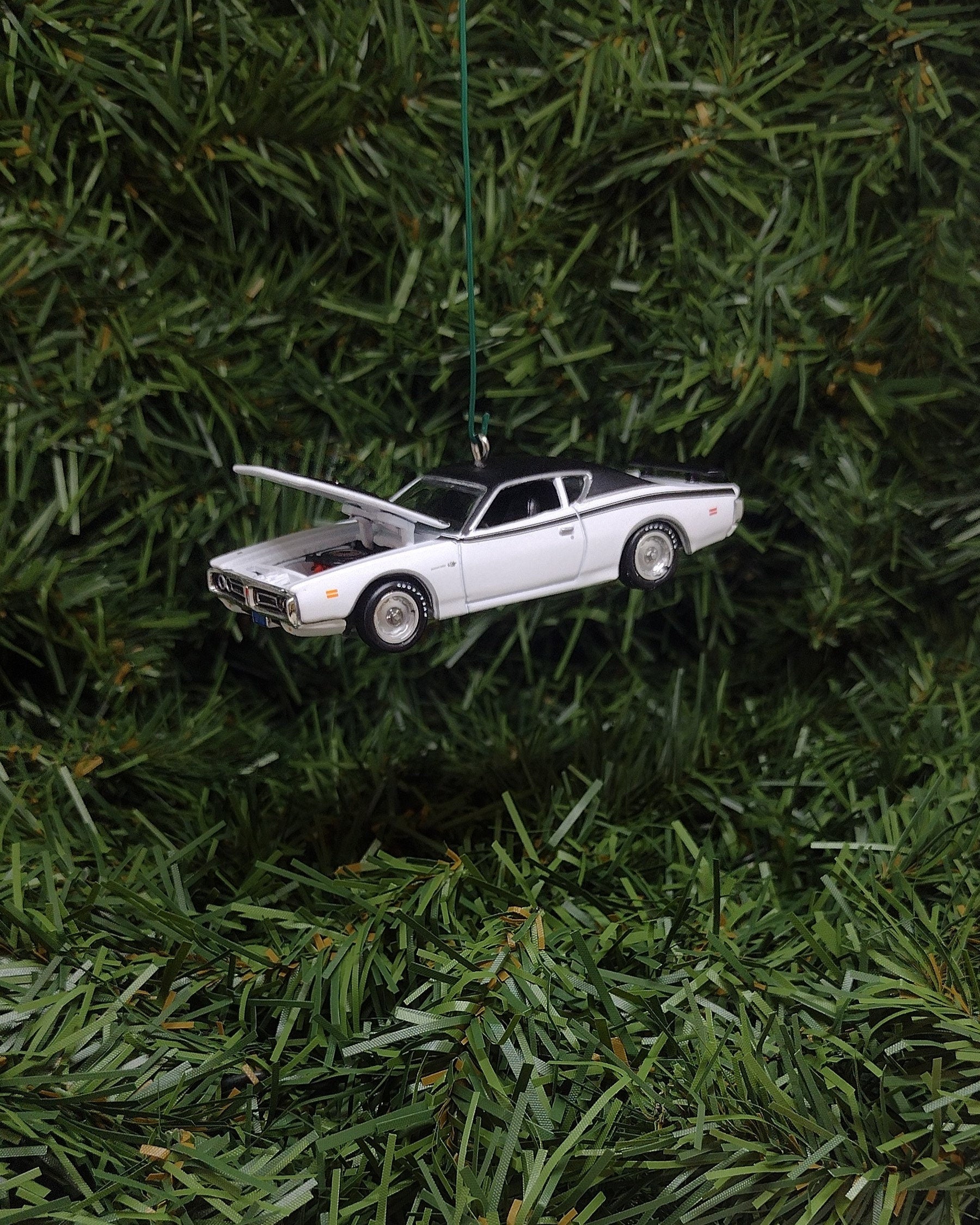 Dodge Charger Super Bee Ornament 1971 Mopar Christmas Tree Decoration Unique Gift Idea White Hood Opens