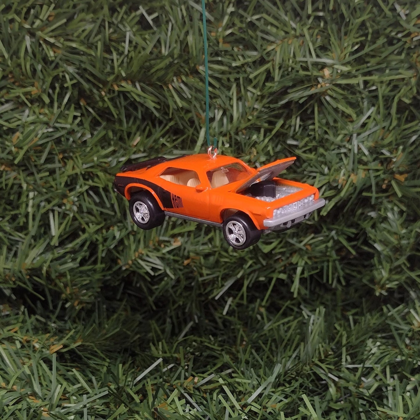 Plymouth Barracuda Ornament 1971 Hemi Cuda Mopar Christmas Tree Decoration Unique Gift Idea Orange Hood Opens