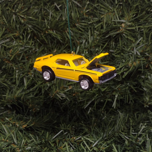 Mercury Cougar Ornament 1969 Eliminator Christmas Tree Decoration Unique Gift Idea Yellow Hood Opens