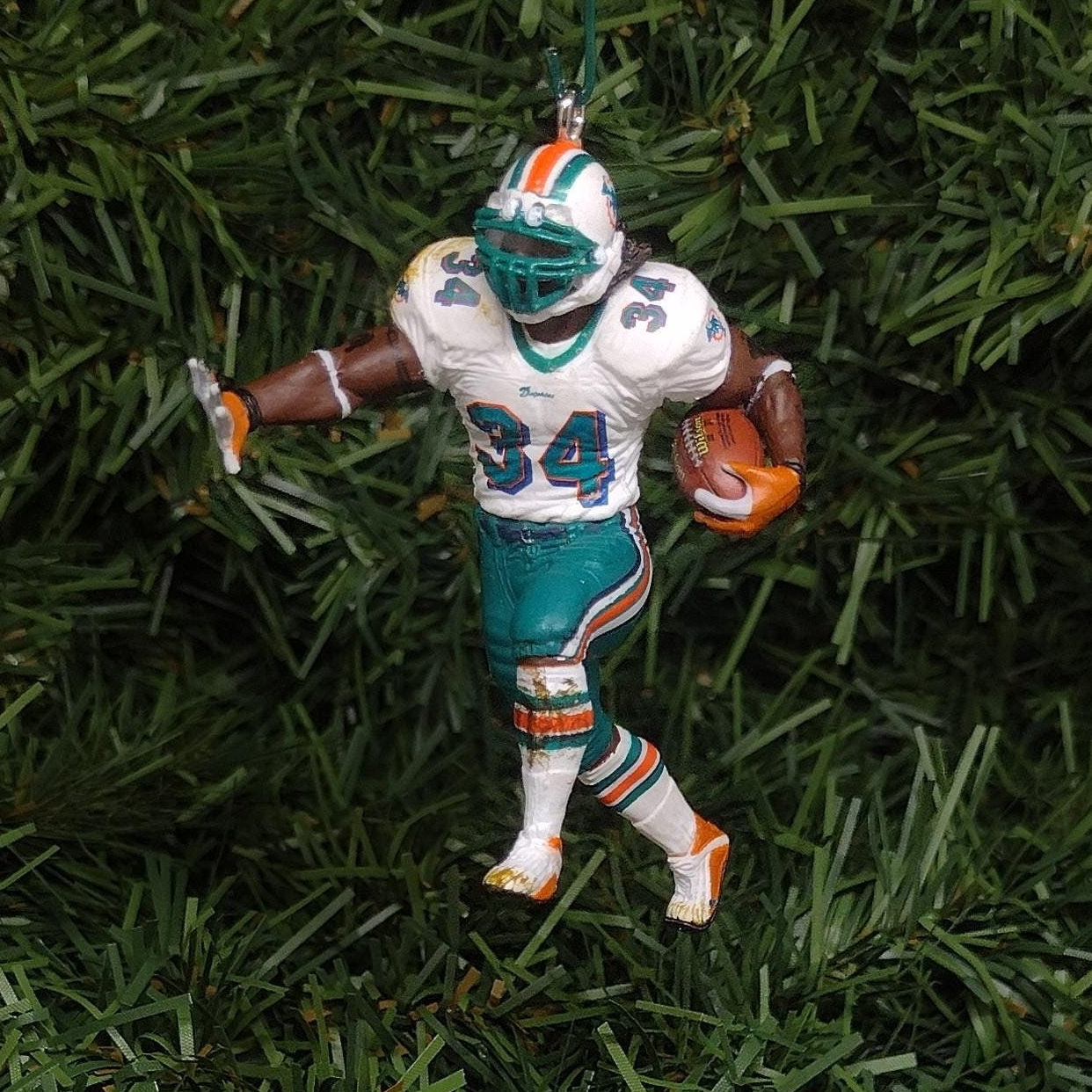 MIAMI DOLPHINS Ornament Ricky Williams Christmas gift idea NFL football figure Xmas tree decoration