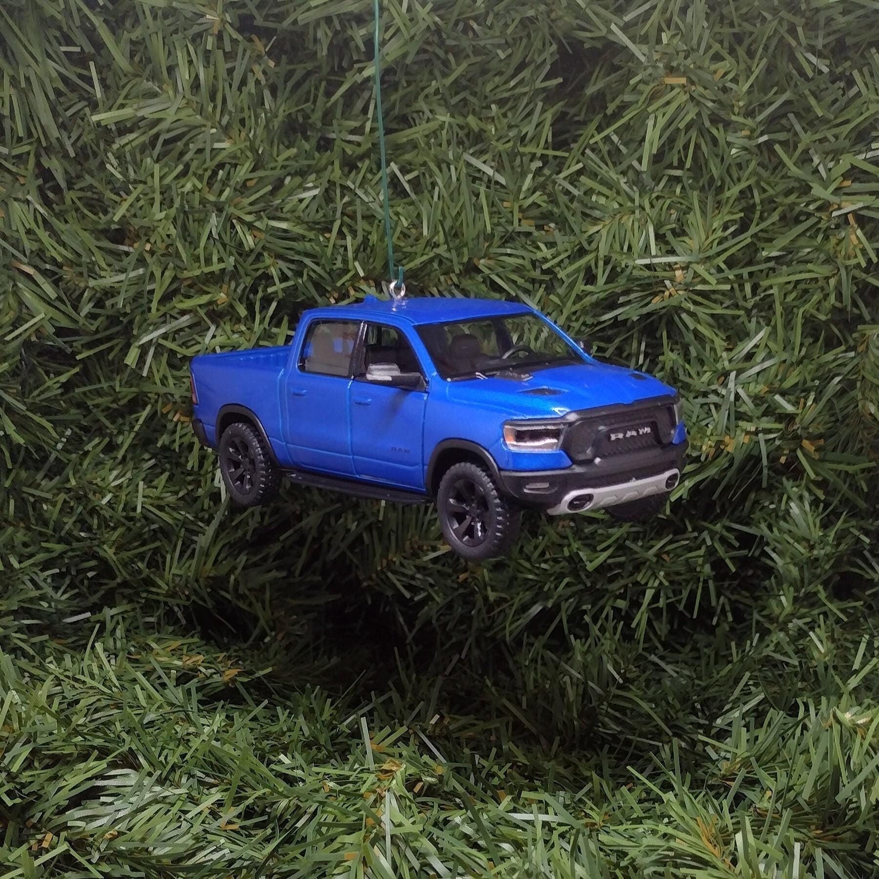 DODGE RAM 1500 Ornament 2019 Christmas Gift Idea Unique Xmas Tree Decoration 4x4 Pickup Truck doors open Blue