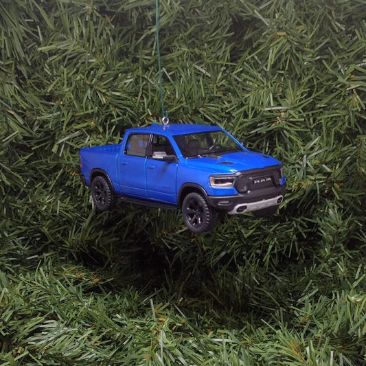 DODGE RAM 1500 Ornament 2019 Christmas Gift Idea Unique Xmas Tree Decoration 4x4 Pickup Truck doors open Blue