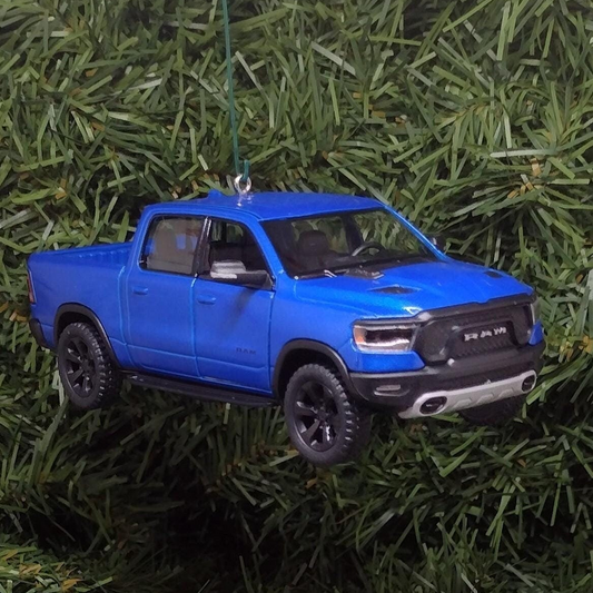 DODGE RAM 1500 Ornament 2019 Christmas Gift Idea Unique Xmas Tree Decoration 4x4 Pickup Truck doors open Blue