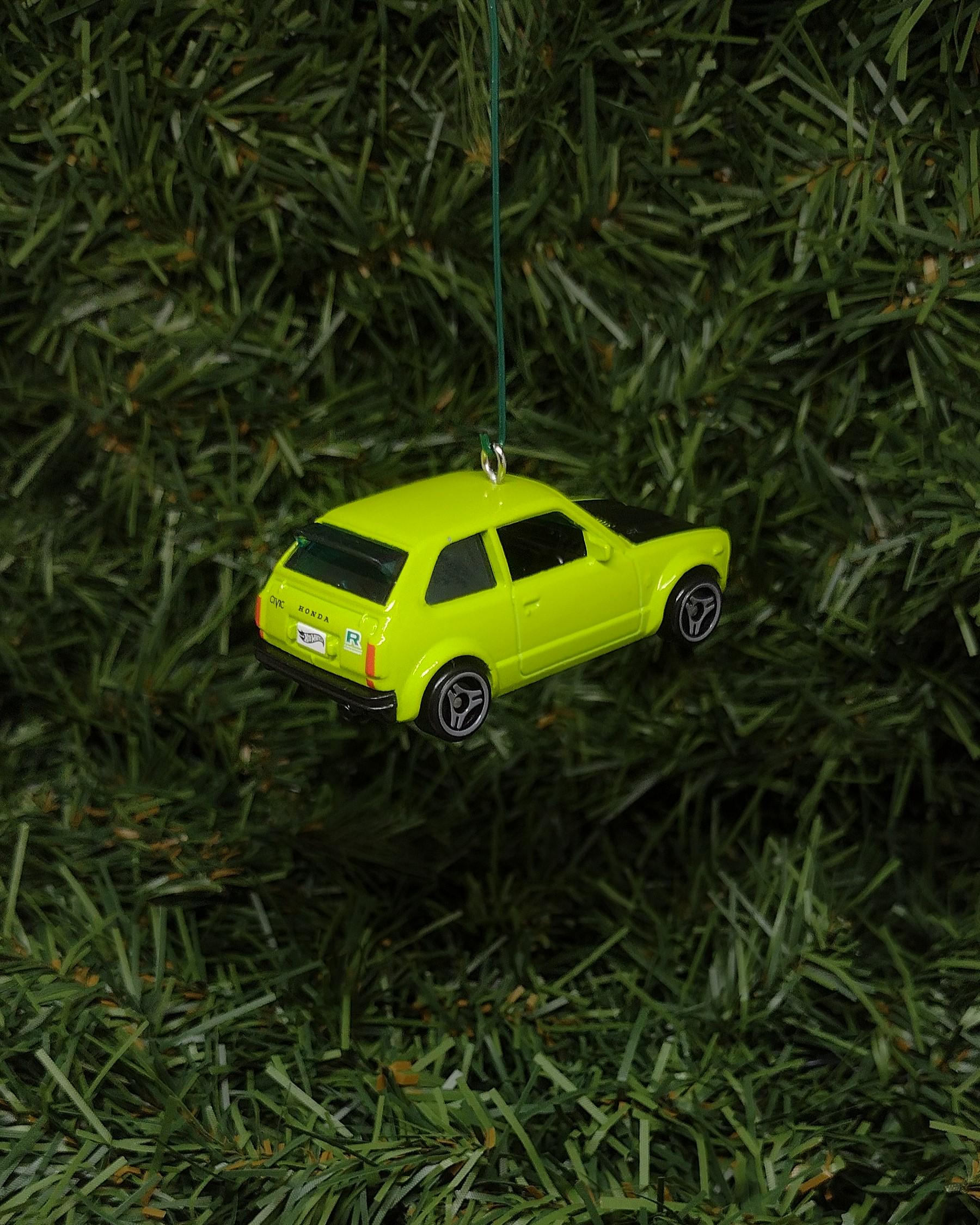 HONDA CIVIC Christmas Ornament 1973 Custom Unique Gift Idea unique Xmas tree decoration white 1973 to 1979 Bright Green