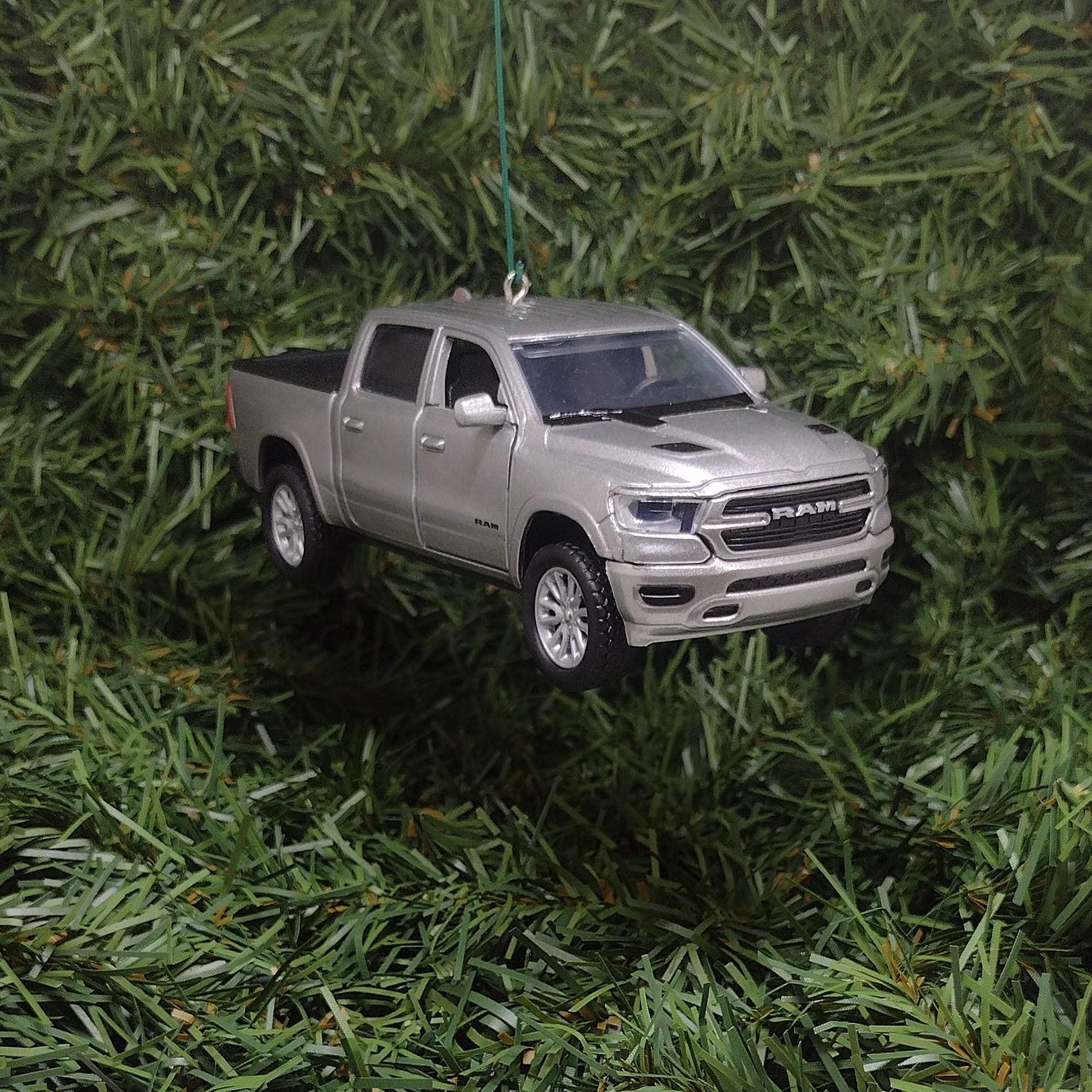 DODGE RAM 1500 Ornament 2019 Christmas Gift Idea Unique Xmas Tree Decoration 4x4 Pickup Truck doors open Silver