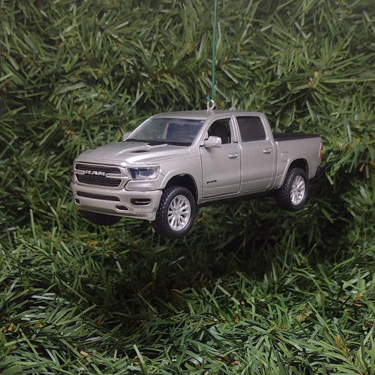 DODGE RAM 1500 Ornament 2019 Christmas Gift Idea Unique Xmas Tree Decoration 4x4 Pickup Truck doors open Silver