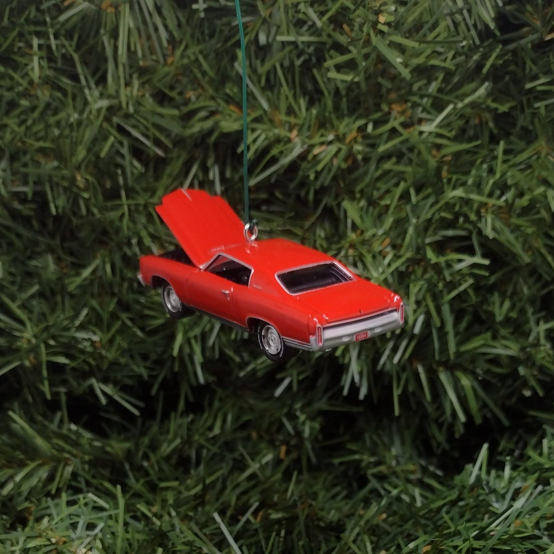 Chevy MONTE CARLO SS 1971 Ornament Christmas Tree Decoration 71 Chevrolet Unique Xmas Gift Idea Hood Opens Red