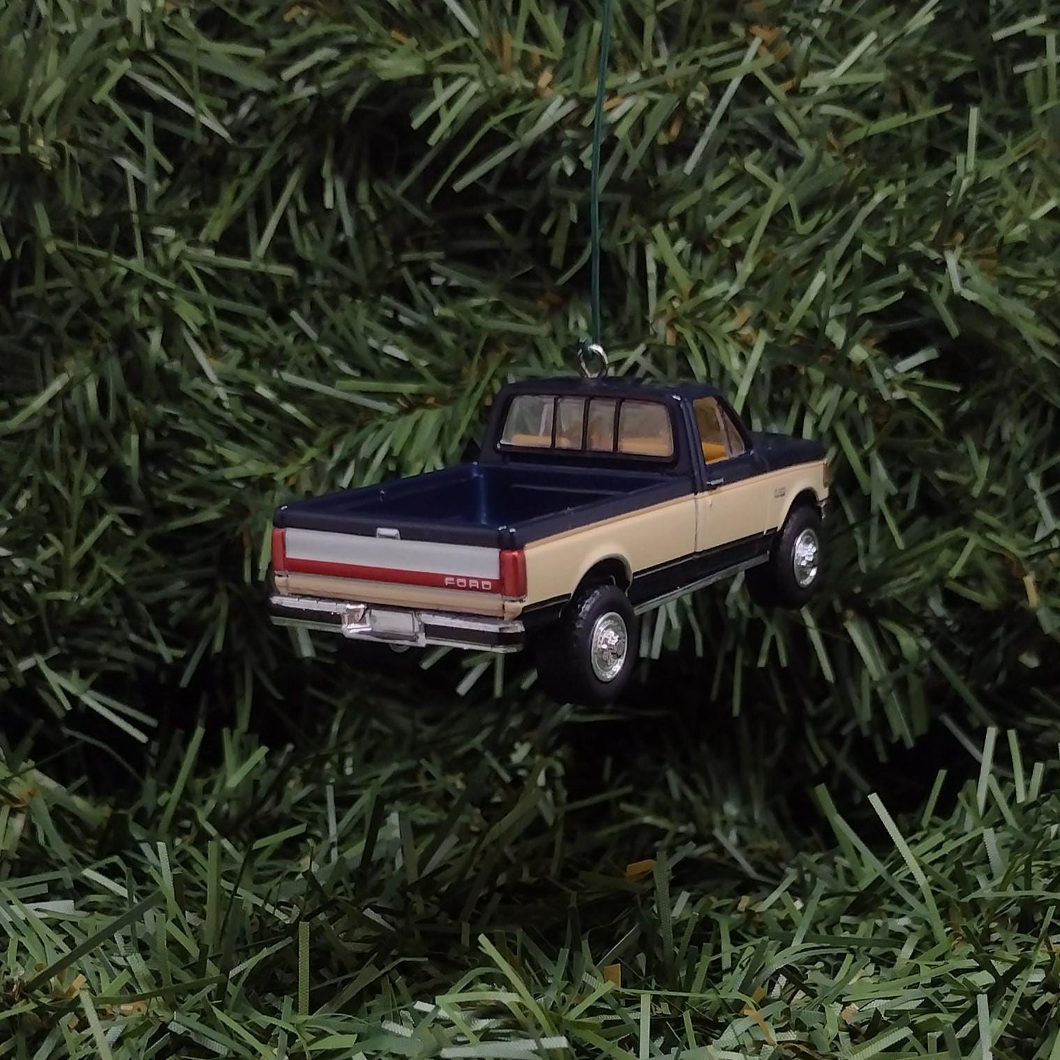 Ford F-150 Christmas Ornament 1991 F150 XLT Pickup Truck Unique Gift Idea Xmas Decoration 3 inch Blue/Tan