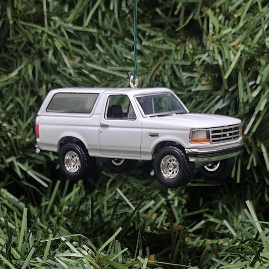 FORD 1993 Bronco XLT Christmas Ornament Unique Gift Idea 4X4 SUV Xmas Decoration 2.75 inch 1992-1996 White