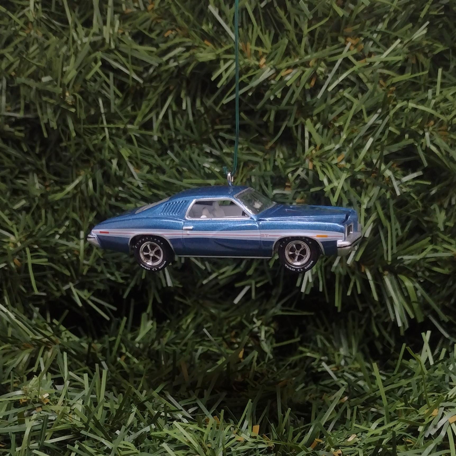 Pontiac Lemans Ornament 1973 GT Christmas Tree Decoration Xmas Gift Porcelain Blue Verdant Green