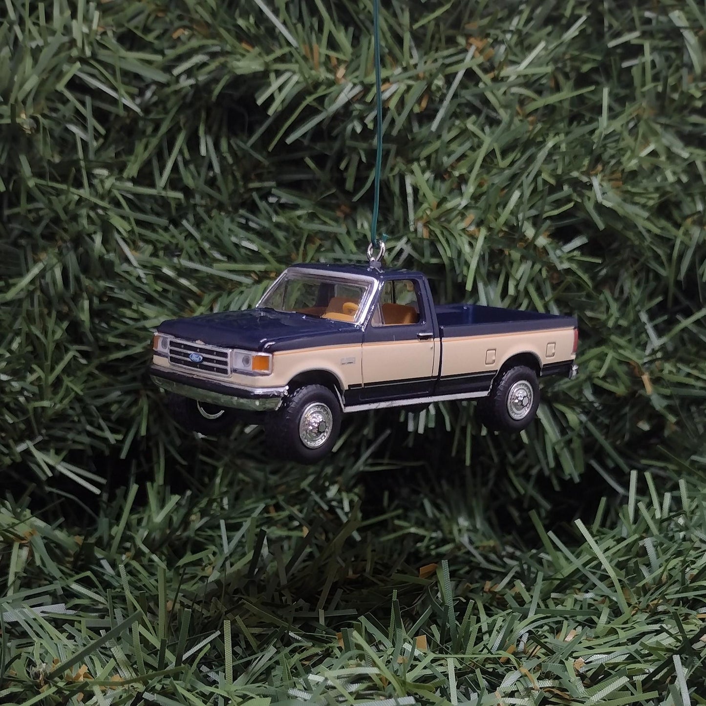 Ford F-150 Christmas Ornament 1991 F150 XLT Pickup Truck Unique Gift Idea Xmas Decoration 3 inch Blue/Tan