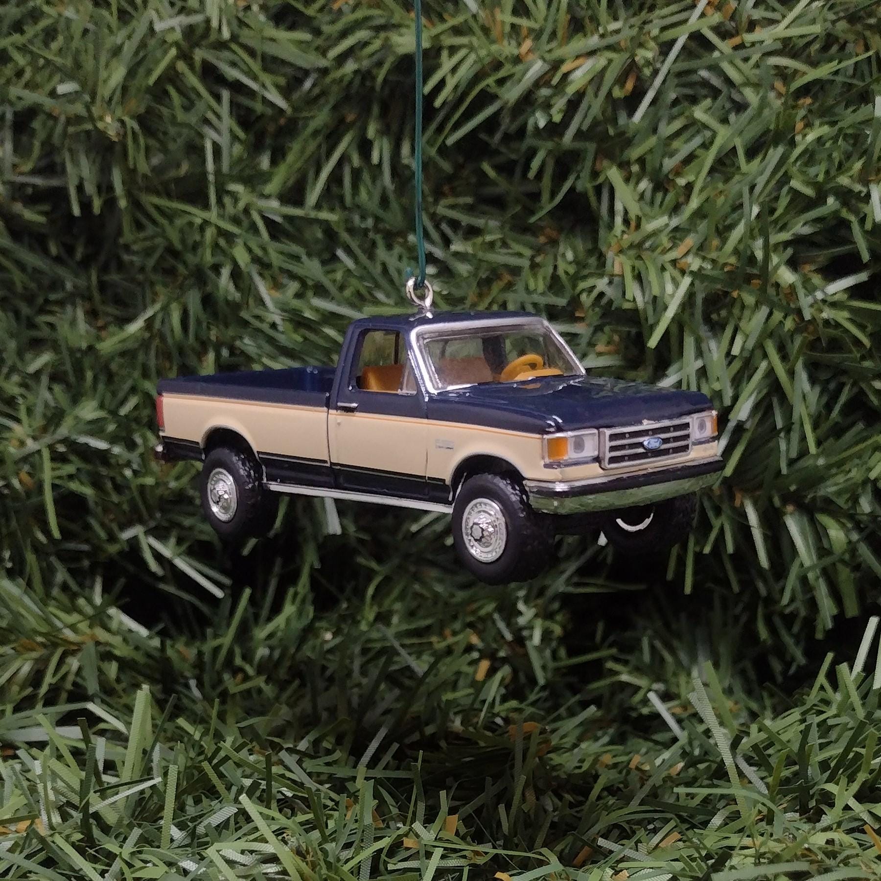Ford F-150 Christmas Ornament 1991 F150 XLT Pickup Truck Unique Gift Idea Xmas Decoration 3 inch Blue/Tan