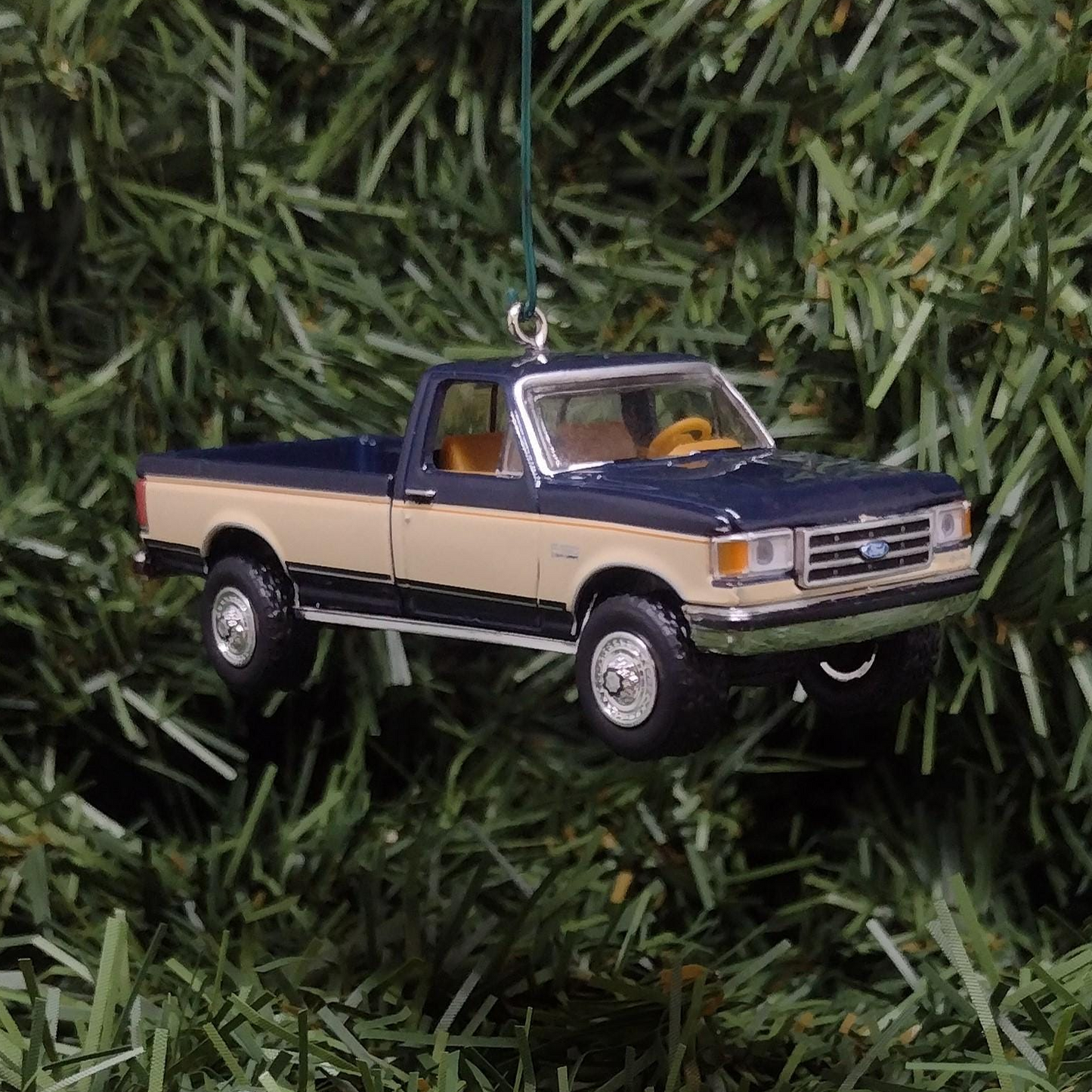 Ford F-150 Christmas Ornament 1991 F150 XLT Pickup Truck Unique Gift Idea Xmas Decoration 3 inch Blue/Tan