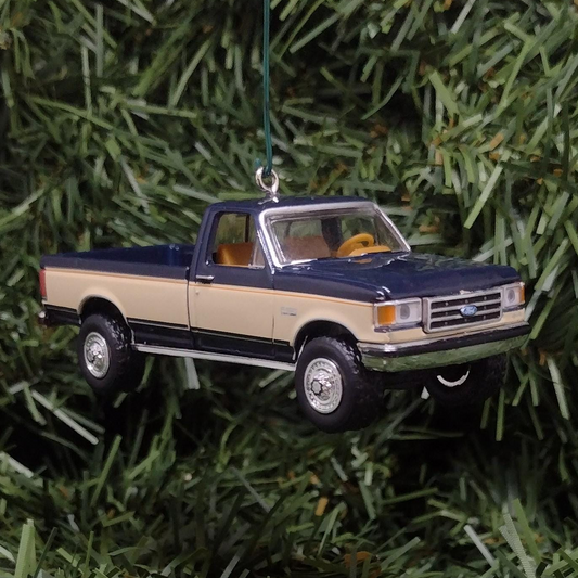 Ford F-150 Christmas Ornament 1991 F150 XLT Pickup Truck Unique Gift Idea Xmas Decoration 3 inch Blue/Tan