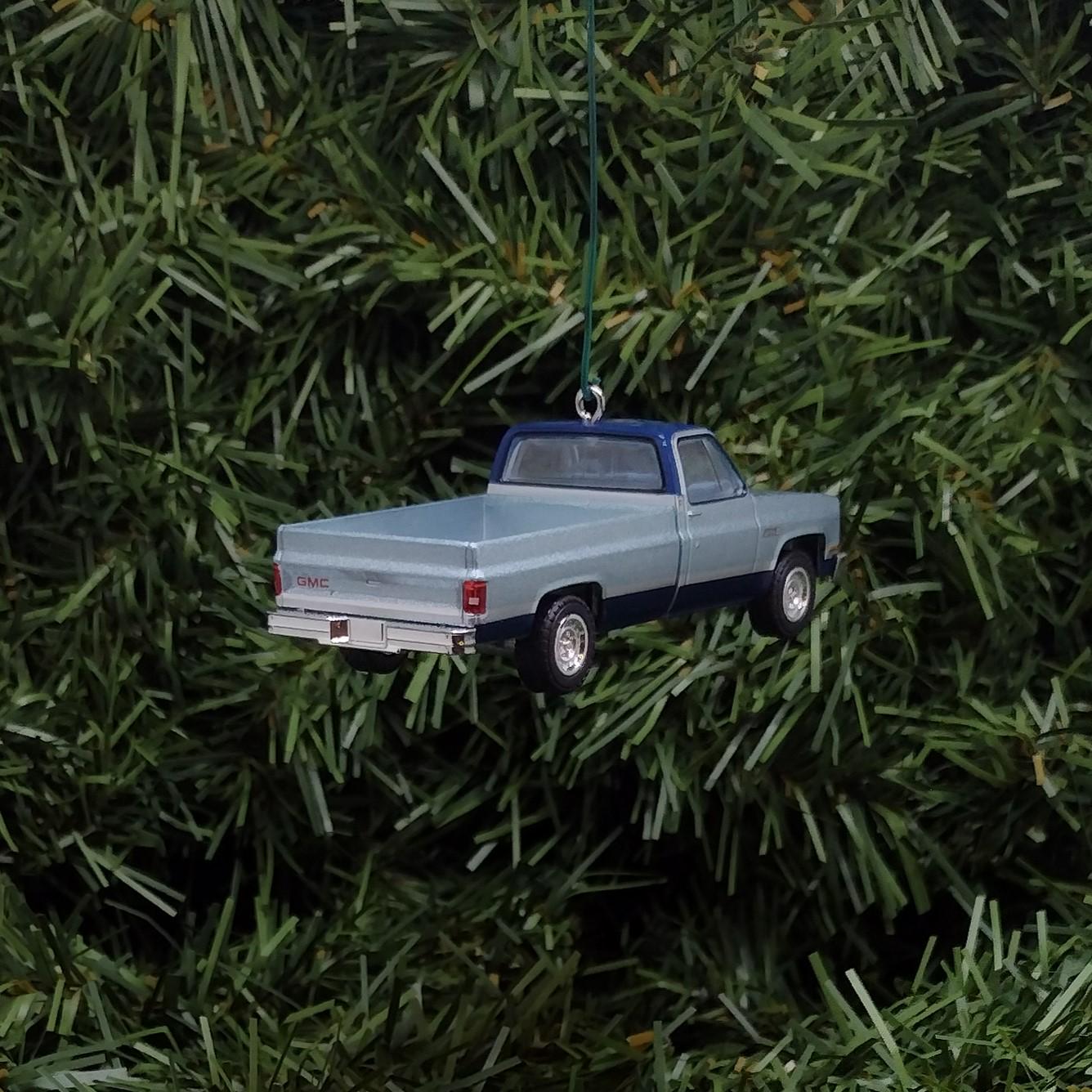 GMC Sierra Ornament 1985 2500 Truck Christmas Gift General Motors Pickup Xmas Decoration K2500 Silver/Blue