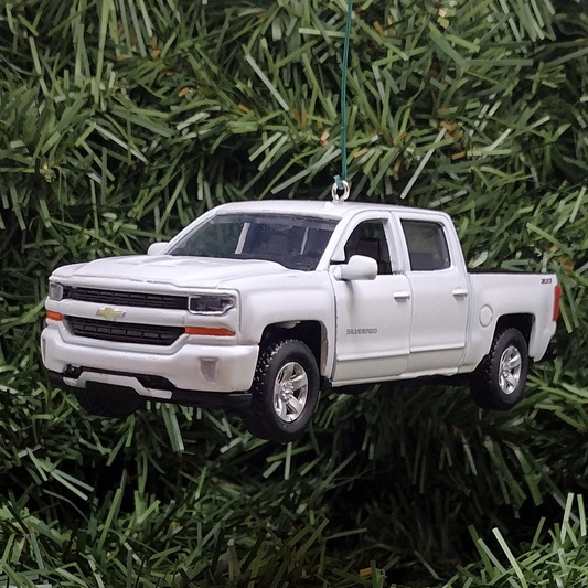 Chevy 2017 Silverado Ornament Christmas Decoration Xmas Gift Idea 5 Inch Chevrolet Z71 Pickup Truck White 2016 2018 White