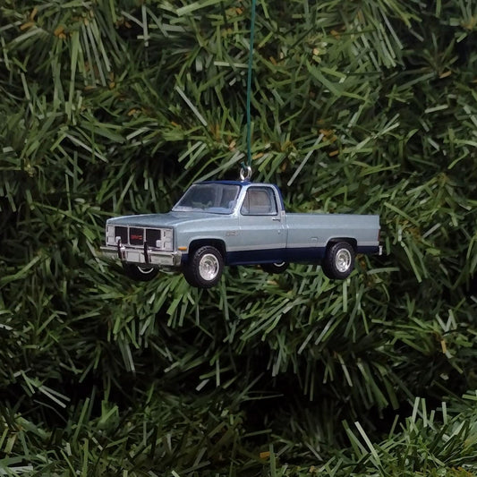 GMC Sierra Ornament 1985 2500 Truck Christmas Gift General Motors Pickup Xmas Decoration K2500 Silver/Blue