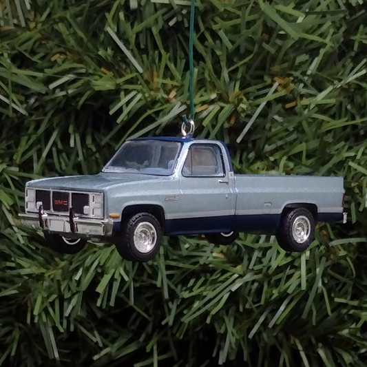 GMC Sierra Ornament 1985 2500 Truck Christmas Gift General Motors Pickup Xmas Decoration K2500 Silver/Blue