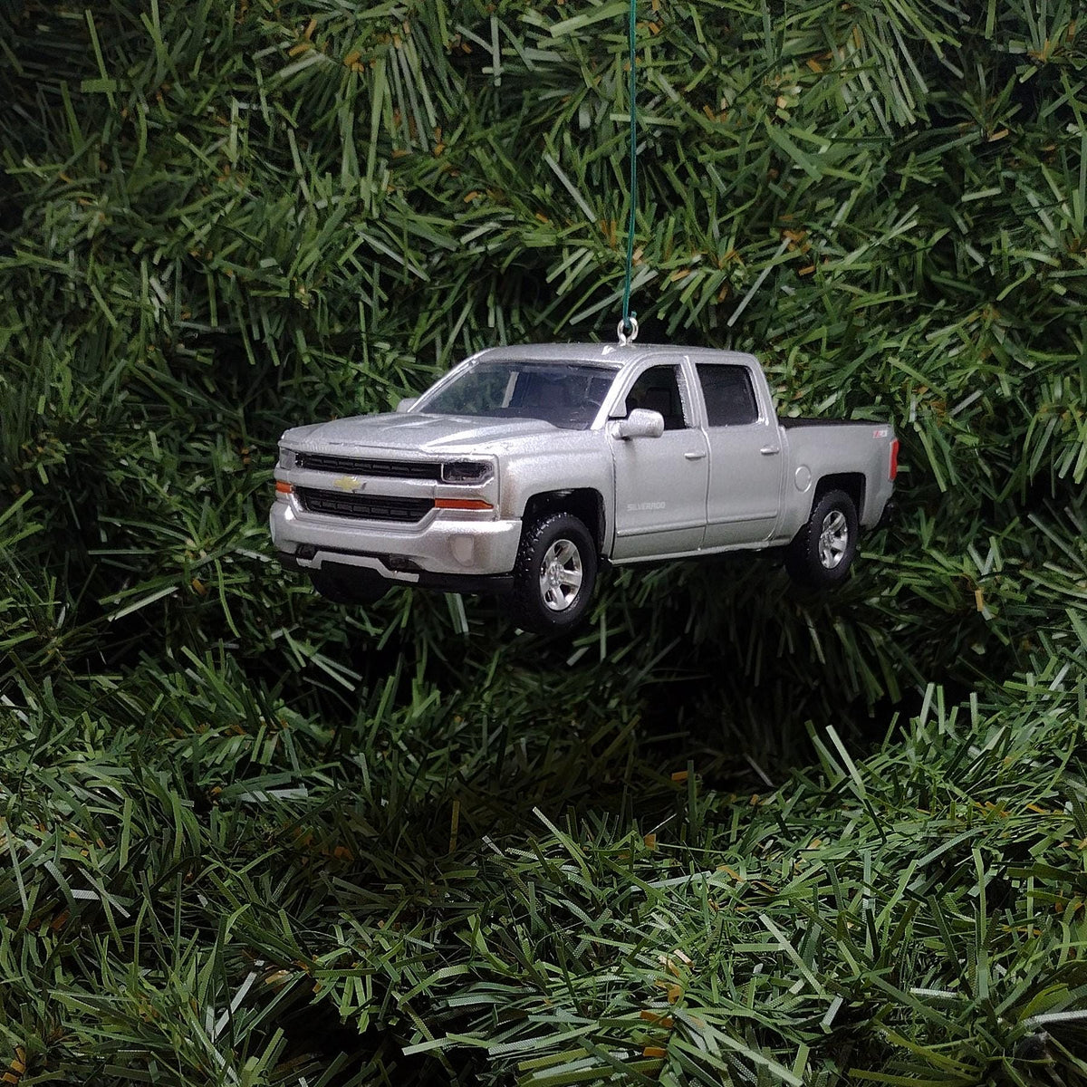 Chevy 2017 Silverado Ornament Christmas Decoration Xmas Gift Idea 5 Inch Chevrolet Z71 Pickup Truck White 2016 2018 Silver