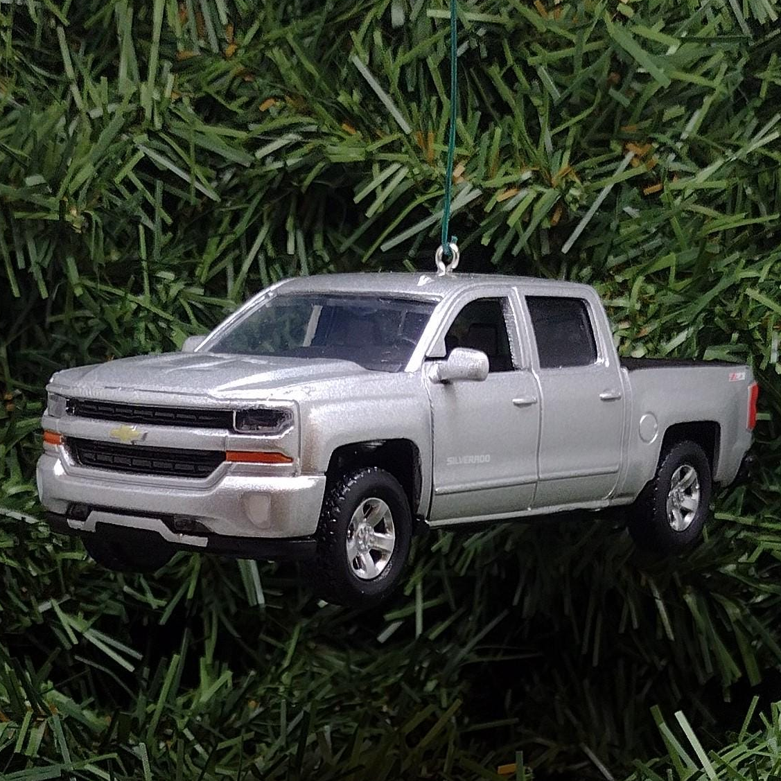 Chevy 2017 Silverado Ornament Christmas Decoration Xmas Gift Idea 5 Inch Chevrolet Z71 Pickup Truck White 2016 2018 Silver