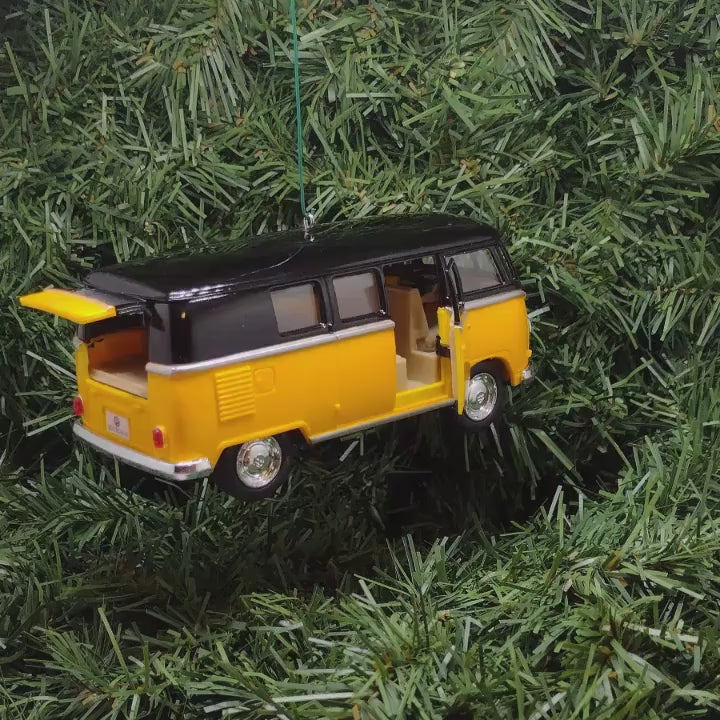 1962 VW Bus Ornament Christmas Tree Decoration Yellow Fun Automotive Gift For Car Enthusiast Volkswagen Unique Xmas Idea Licensed